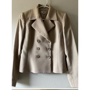 Stresa 2P beige/straw striped lined double breasted jacket and lined skirt.